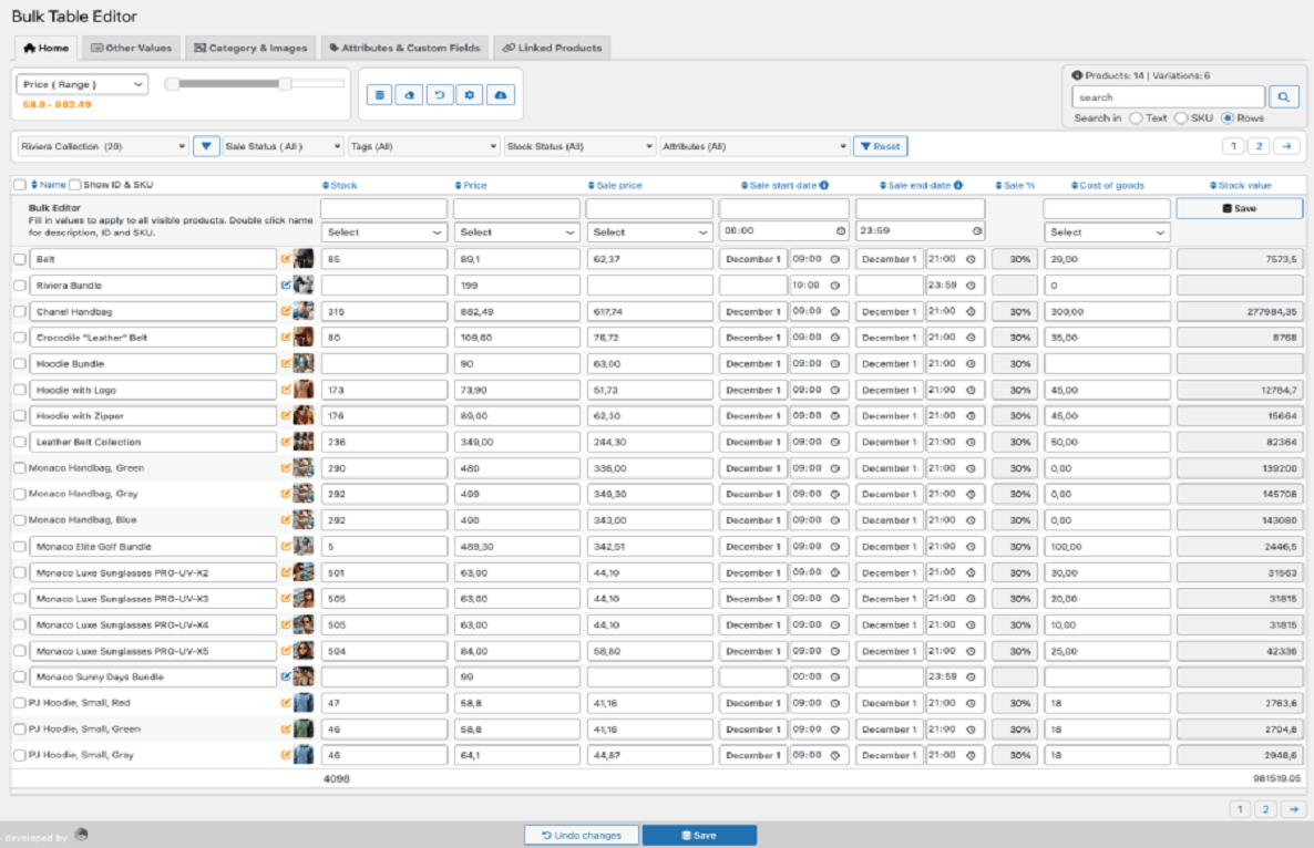 Bulk Table Editor for WooCommerce