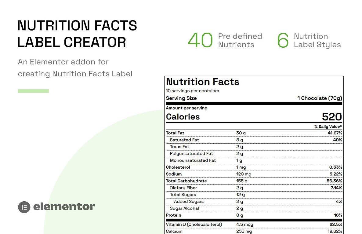 Nutrition Facts Label Creator for Elementor