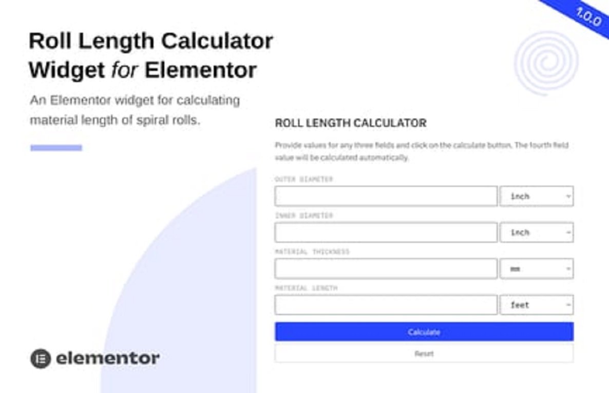 Roll Length Calculator Widget for Elementor